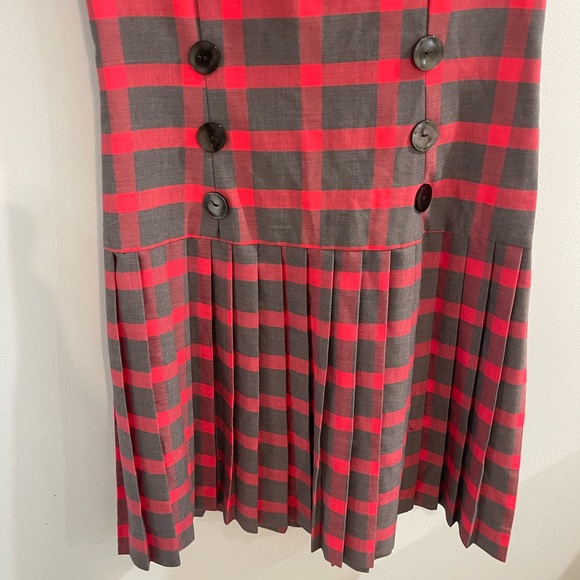 Vintage 1950s 60s sherry Kent of Dallas red plaid pleated dress - Picture 5 of 8